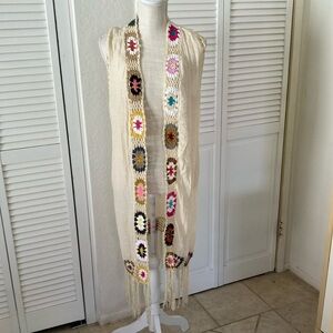Kontrol Long Open‎ Front Duster Size Large, Cream, multi colored granny squares